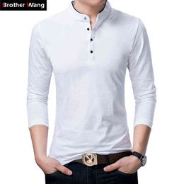 Brand clothes 2020 autumn new Men's stand collar slim t-shirt Fashion casual Solid color cotton long sleeve t-shirt tee G1229