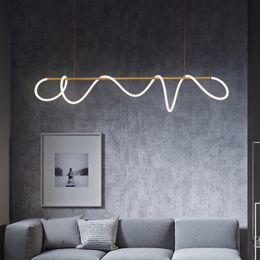 Minimalist Gold LED Pendant Lamps Nordic Designer Creative Long Hanging Lamp For Restaurant Coffee Shop Dinging Bar Office Deco