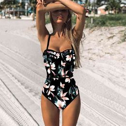 Sexy Swimsuit Women Swimwear Cut Out Bathing Suit Summer Push Up Monokini Print Swim Beach Wear Female 210611