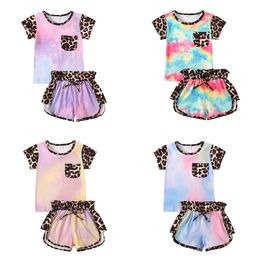 Kids Casual Sport Clothing Sets Baby leopard Clothing Sets Summer Short Sleeve Top + Shorts 2pcs/set Infant tie dye outfits Short Sets M3325