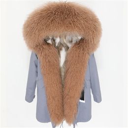 5 colours brown Mongolia sheep furs trim women parka MAOMAOKONG Brand khaki white rabbit fur lining grey long parkas snow fur canvas jacket