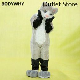 Mascot Costumes Long Fur Grey Cat Dog Mascot Costume Party Xmas Furry Suits Fursuit Cartoon Dress Outfits Carnival Halloween Easter Ad