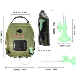 20L Water Bags Outdoor Camping Solar Shower Bag Foldable Heating Camp Shower Hiking Climbing Bath Bag Switchable Shower Head Y0721