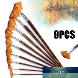 9pcs New Fan Bristle Paint Brush Oil Acrylic Artist Paint Brushes Pen Set Nylon Hair Painting Brush Art Supplies