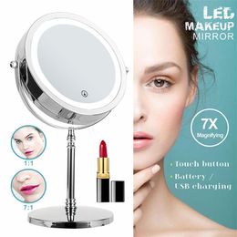 iron framed mirrors Canada - Mirrors 7" Led Makeup 7XMagnifying Cosmetic Mirror With 3 Color Light Touch Dimmer Switch Double Side USB Charging Desktop Vanity