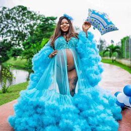 African Ruffle Skirt Prom Dresses Plus Size Tulle Maternity Robes Women Photoshoot Evening Gowns Fluffy Robe Party Dress
