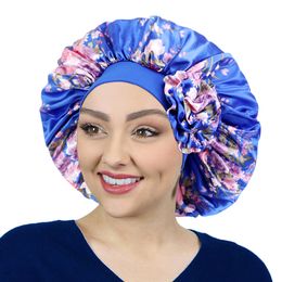 big Flower Print extra large satin bonnet Women Sleep Hat Salon Chemo Cap Long Hair Cover Headwear Hair Styling Accessories