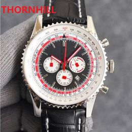 Mens Watches 43mm 316L Stainless Steel Leather Full Functional reloj de lujo Sapphire 5ATM waterproof Watch