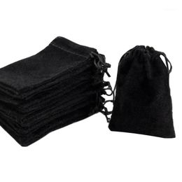 cloth pouches for jewelry Australia - Black Flocking Cloth Jewelry Pouches Drawstring Bag Drawstring Jewellery Gift (100 Pcs) 3 Inch Wrap