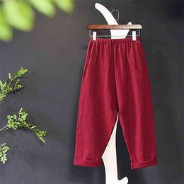 Spring Literature And Art Ladies Breeches Vintage Fan Cotton Flax Harem Pants Women With Pockets Free 210527