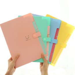 New 9 Colour A4 Kawaii Carpetas Filing Supplies Smile Waterproof File Folder 5 Layers Document Bag Office Stationery WLL54