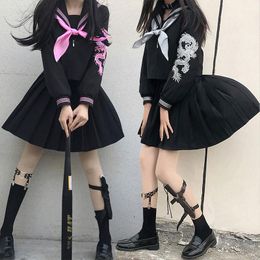 Clothing Sets White Pink Dragon Japanese Sailor JK Uniform Black Suit SCARFE Pleated Skirt Suits Japan Korea Girls BASIC School Tops