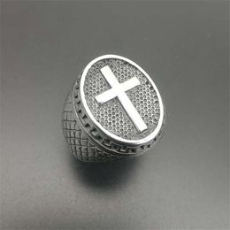 Cluster Rings Arrival US 7 To 15 Size Retro Ring Titanium Steel Boiled Black Old Cross Men Male Jewellery JZ036