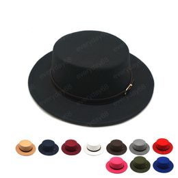 New Belt Fedora Hats for Women Men Autumn Winter Ladies Vintage Fascinator Multicolor Panama Flat top Jazz Hat