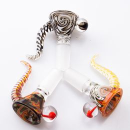 CSYC G071 Smoking Pipe Glass Bong Bowls 14mm 19mm Male Wig Wag Ox Horn Handle Coloured Dot Dab Rig Ash Catcher Bubbler Water Perc Pipe Bong Bowl Smoking Bowls