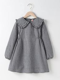 Girls Gingham Print Peter-pan Collar Dress SHE