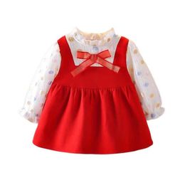 2021 Autumn Winter Baby Dresses for Girls Cute Dot Long Sleeve Princess Dress Infant Baby Girl Clothing Toddler Girl Clothes Q0716