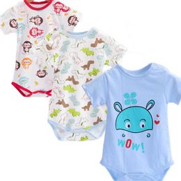 3pcs/lot One Piece Newborn Baby Bodysuits Girls Jumpsuits Cotton Summer Short Toddler Boys Print Clothes G1023