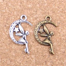 109pcs Antique Silver Plated Bronze Plated fairy angel moon star Charms Pendant DIY Necklace Bracelet Bangle Findings 25*14mm