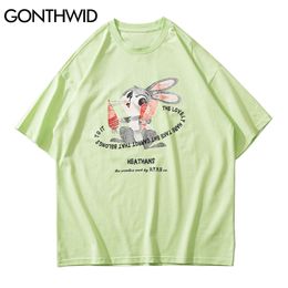 TeesTops Hip Hop Streetwear Men Cute Rabbit Carrot Print Short Sleeve Tshirts Harajuku Loose Cotton Casual T-Shirts 210602