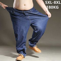 Big Size Blue Jeans Men 5XL 6XL 7XL 8XL Black Large Oversize Mens Elastic stretch Denim Trousers Male Jean Brand Pants 211111