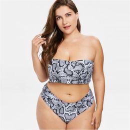 Snake Print Bikini Plus Size Bandeau Tube Top Swimsuit Women Large Sizes Swimwear Vintage Swimming Suit Sexy 210722