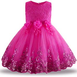The NewLace Sequins Formal Evening Wedding Gown Tutu Princess Dress Flower Girls Children Clothing Kids Party For Girl Clothes 210303