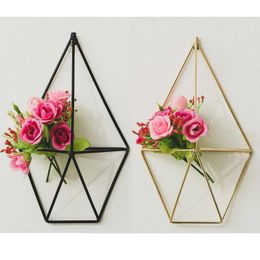 Planters & Pots 2pcs Gold Black Iron Geometric Wall-Mounted Hanging Air Plant Holder Planter Metal Airplant Rack Hanger Office Home Decor Fr