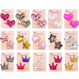 INS Style Palliette Lover Heart Stars Crown Design Girl Barrettes Girl Hair Accessories kids party hair clipper 247 Z2
