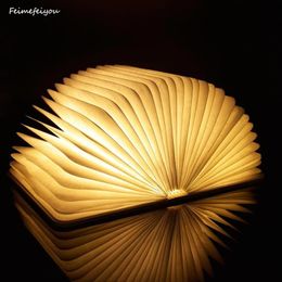 USB charging night light LED book light New portable wood grain creative book gift flip folding mini Colourful Christmas