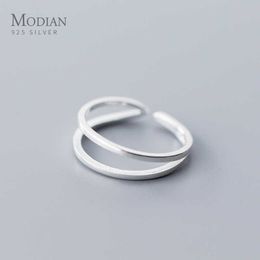 Geometric Line Double Circle Ring for Women Fashion Genuine Sterling Silver 925 Minimalist Fine Jewelry Party Gift 210707
