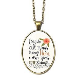 Designer Necklace Luxury Jewellery Vintage Bible Verse Oval 30*40 mm Glass Cabochon Pendant For Women Christian Party Favours Gifts