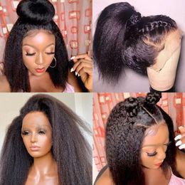 Yaki Brazilian Lace Frontal Wig Pre Plucked with Baby Hair Kinky Straight 250 Density Synthetic Wigs For Black Women