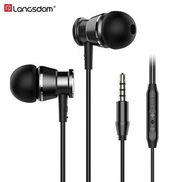 Langsdom Metal Bass Wired Headphone 3.5MM In-ear Earphones with Microphone Hifi Earpiece Headset for Android Phones