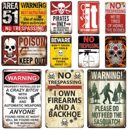 2021 Vintage No Trespassing Metal Signs Beware of Wall Poster Plates sign Warning Fallout Metal Plaque Tin Sign Farmhouse Wall Decoration
