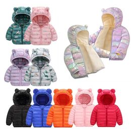 Baby Girls Hooded Down Jackets For Kids Coats Autumn Boys Cartoon Warm Coat Toddler Girl Zipper Outerwear 211203