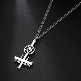 Pendant Necklaces Eueavan 2pcs Satan Inverted Pentagram Cross Religious Christianity Devil Vintage Necklace Stainless Steel Jewelry Gifts Fo