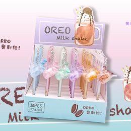 Gel Pens 30 Pcs/lot Creative Milk Tea Pendant Pen Cute 0.5mm Black Ink Neutral Promotional Gift Stationery School Supplies