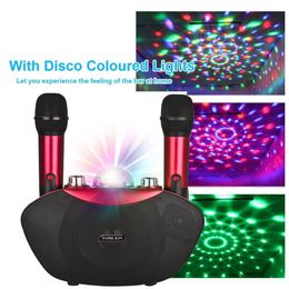 Y-8 Karaoke Stereo Speaker with 2 Wireless Microphone LED Flash Light Bluetooth Hifi Loudspeaker Outdoor Family KTV Party