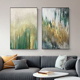 Abstract Green Yellow Golden Painting Modern Canvas Art Fashion Wall Pictures for Living Room Decor Big Green Posters and Prints