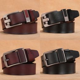 Belts 130 140 150cm Genuine Leather Belt Men Vintage Alloy Pin Buckle Large Size Male Design Waist