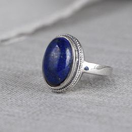 Cluster Rings FNJ 925 Silver Ring For Women Jewellery 100% Original Pure S925 Sterling Natural Lapis Lazuli