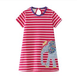 Jumping Meters brand Applique Dresses Baby girls Summer Princess cotton children tunic animals clothing stripe kids dresses 210529