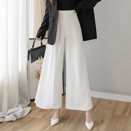 Neophil Elegant Women Trousers Female Wide Leg Pants White High Waist Loose Casual Chiffon Office Ladies Pants Side Split P9901 Q0801