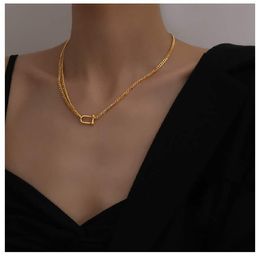 Titanium With 18K Gold U Linked ChokerNecklace Women Stainess Steel Jewellery Party Designer T Show Runway Gown Japan Korean Q0531