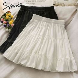 Syiwidii Skirt for Women High Waist Casual A-Line Solid White Black Pleated Spring Summer Korean Fashion Mini Skirts 210724