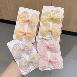 mesh bows UK - Hair Accessories 2021 Korean Style Mesh Bow Children's Clip Super Fairy Girl Princess Side