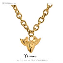 Yhpup Romantic Heart Angel Pendant Neckalce Stainless Steel Heavy Collar Necklace Waterproof 18 K Metal Jewelry Gift