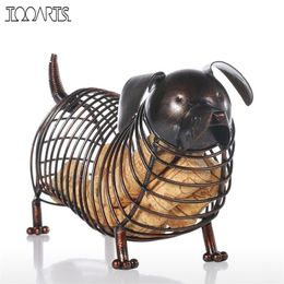 Tooarts Metal Animal Figurines Dachshund Wine Cork Container Modern Artificial Iron Craft Home Decoration Accessories Gift 210811