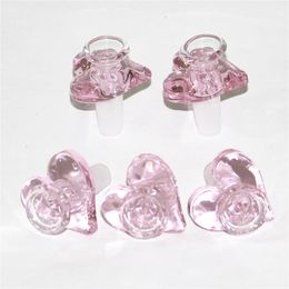 Smoking Glass Bowls pink color heart shape 14mm Male Joint Glass Bongs Bowl Piece Silicone Water Pipes dab straw oil burner